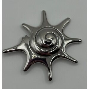 Vintage Monet Brooch Silver Tone Blazing Sun Modernist Spiral Pin Signed